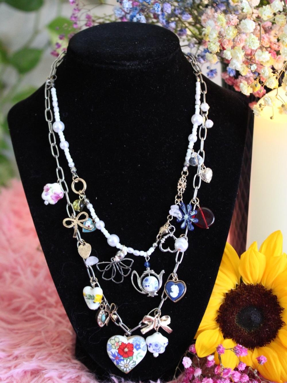 NWT Free People Layered Pearl Floral Charm Necklace MSRP $68 - Picture 13 of 14